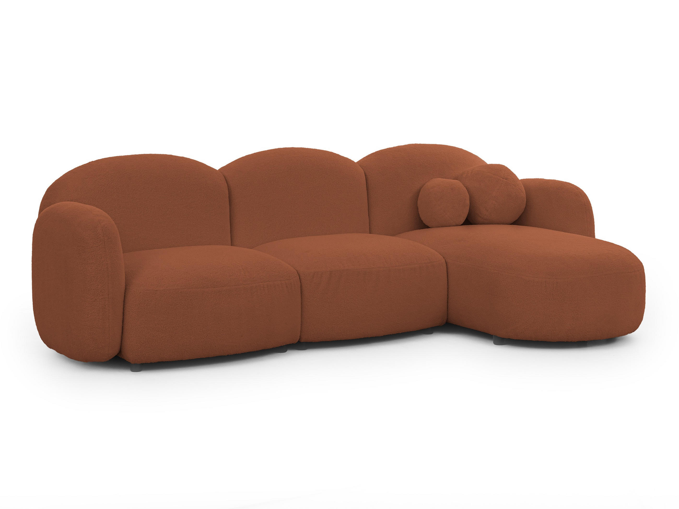 ECKSOFA Nuvola mit abgerundetem Design Terrakotta Bouclé-Stoff - Ottomane Rechts - Terra cotta/Schwarz, Holz/Kunststoff (268/146cm) - S-Style Möbel