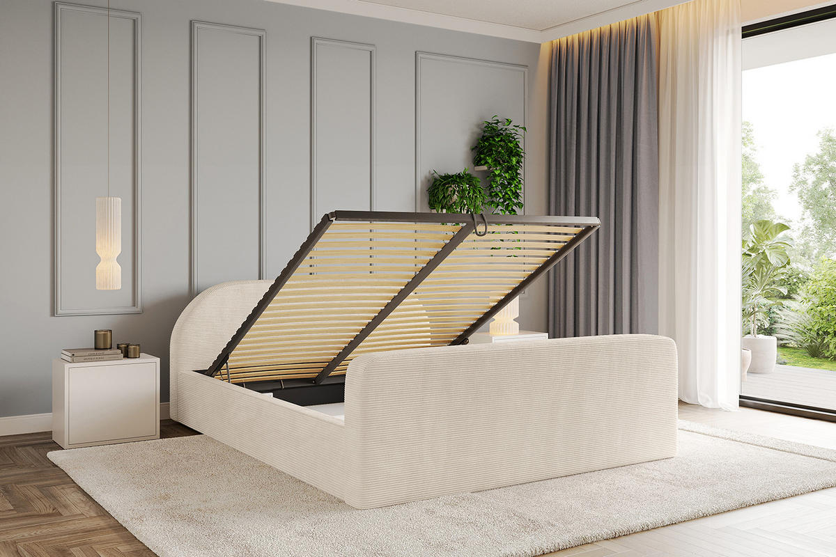 POLSTERBETT mit Bettkasten, Fußteil und Lattenrost, Boxbett ohne Matratze - TIVON-Z-V1 120x200 Beige - Creme, Holzwerkstoff/Textil (120/200cm) - ALTDECOR