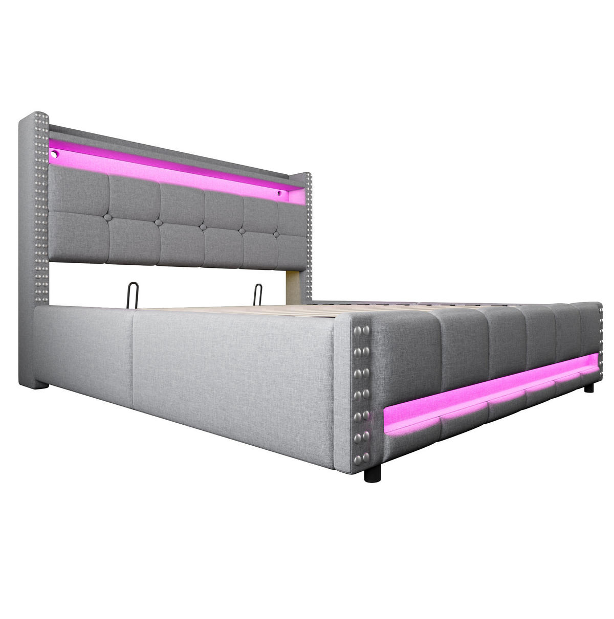 POLSTERBETT mit Stauraum, LED und USB 160x200 cm Leinen Hellgrau - Hellgrau, Metall (160/200cm) - Meubliv