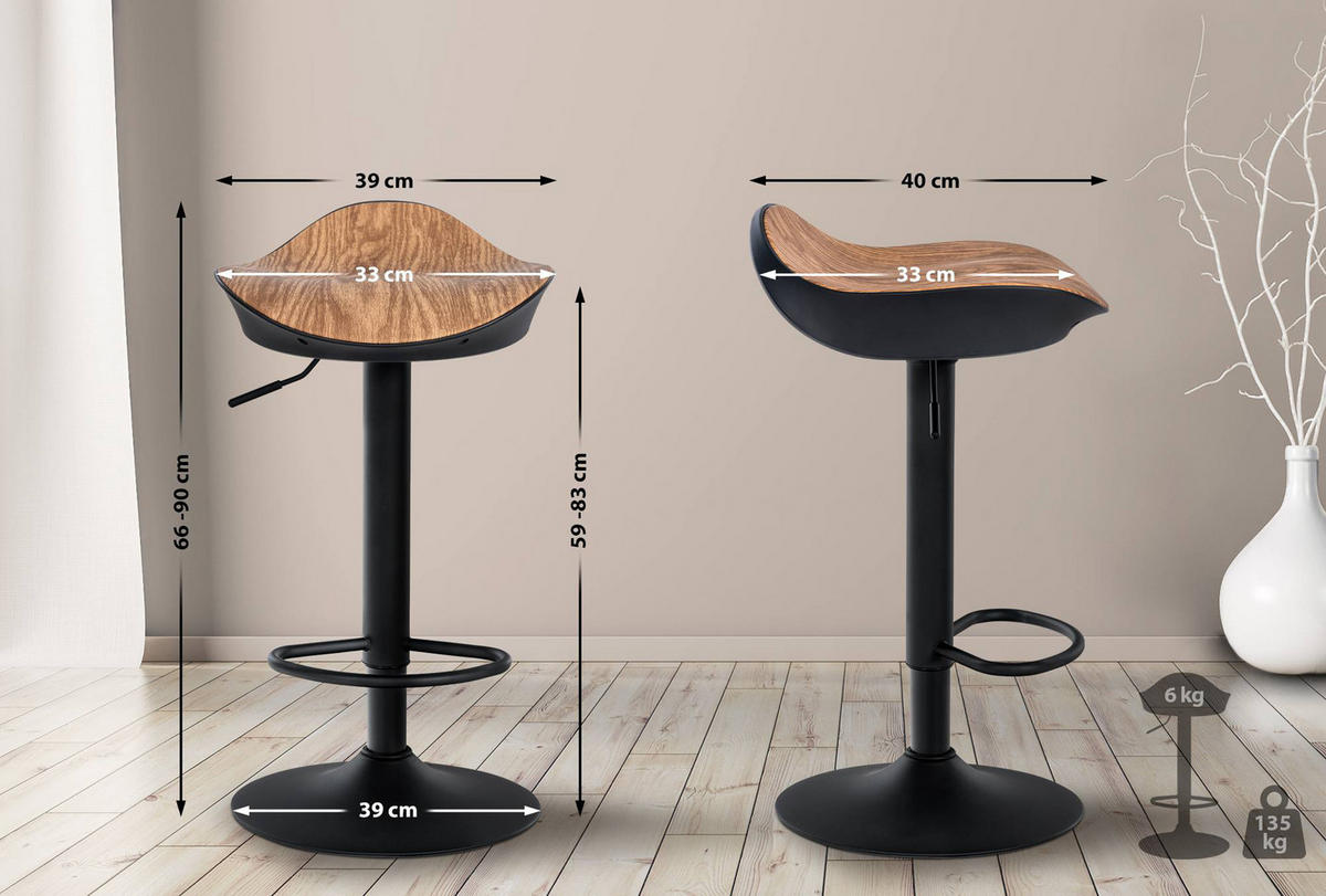 BARHOCKER Alice natura - Schwarz/Naturfarben, Kunststoff/Metall (39/90/40cm) - TPFLiving