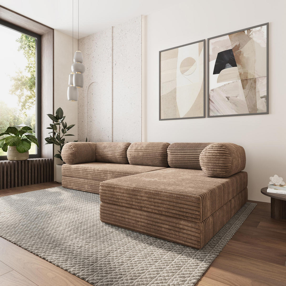 ROHOVÁ SEDAČKA ETERA modulární Boneless pohovka s funkcí spaní, béžová TILIA 17 - béžová, textil (270/160cm) - MASSENO