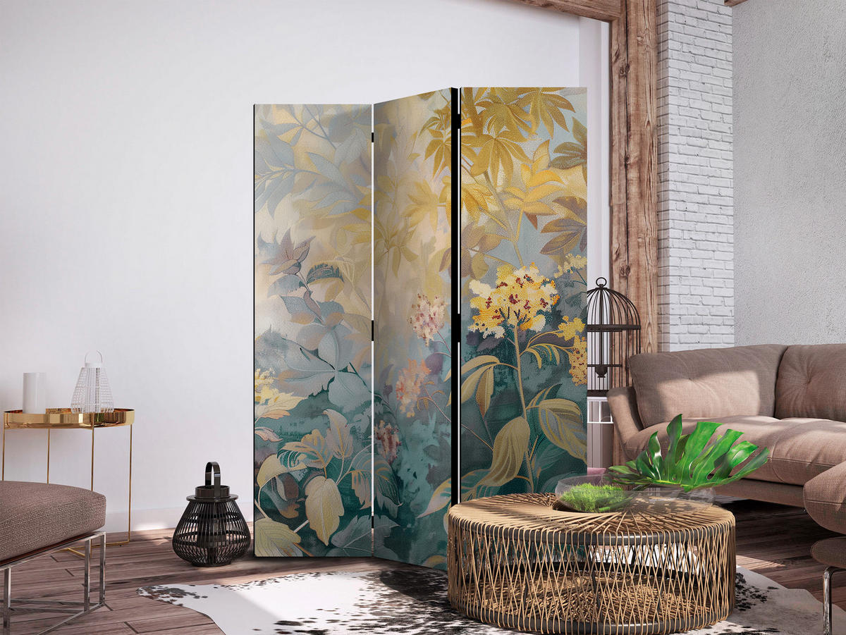PARAVENT Einseitig Bedruckter 3-tlg 135x172 cm Wiese mit Wildblumen - Multicolor, Holz/Textil (135/172/3cm) - Muralo
