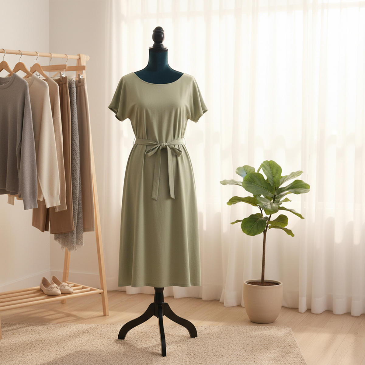 ŠICÍ panna - tyrkysová, dřevo/textil (41/167/34cm) - Relaxdays