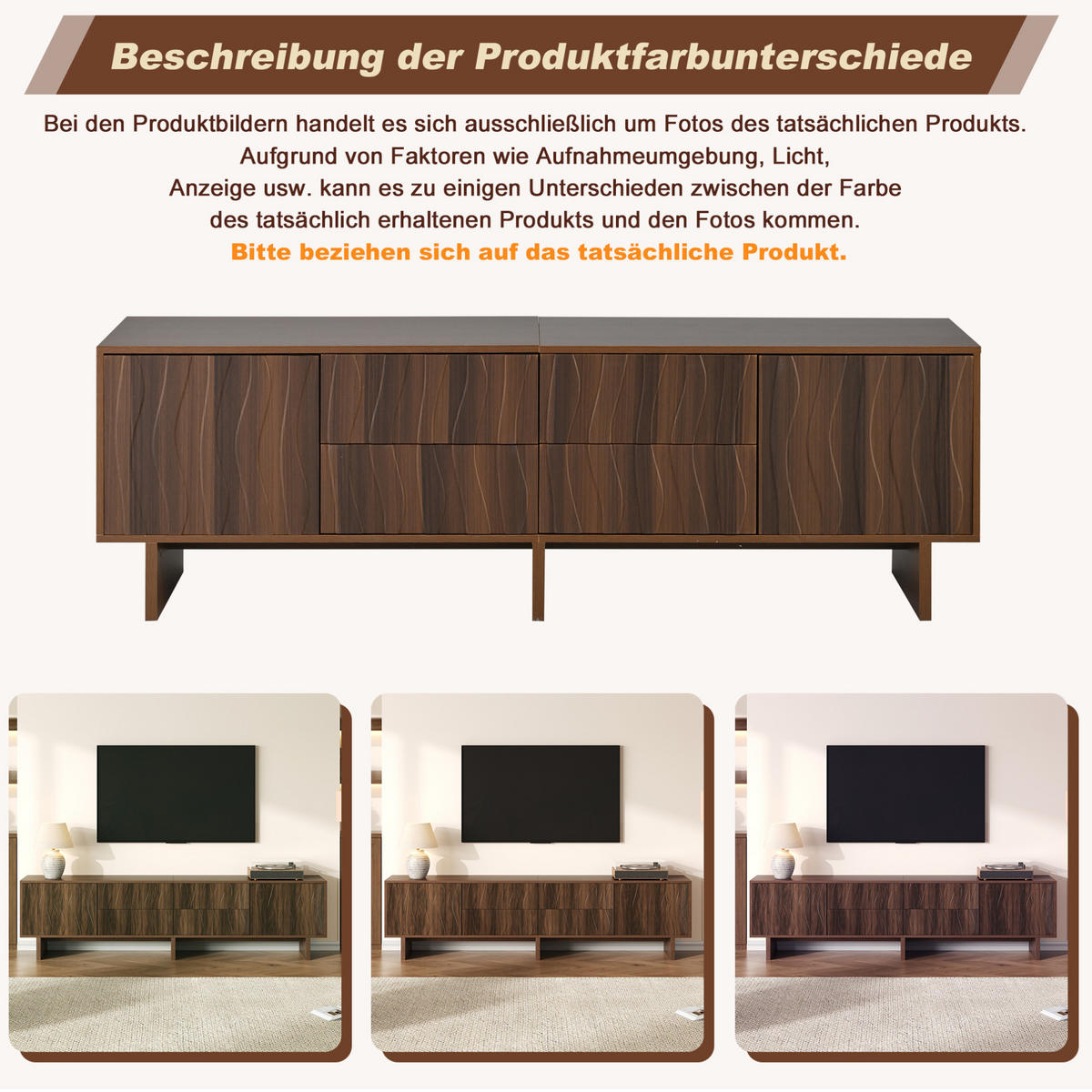LOWBOARD 180/40/56 cm aus Spanplatte mit 4 Schubladen und 2 Türen Walnussfarben - Braun, Holzwerkstoff (180/56/40cm) - Modenvie