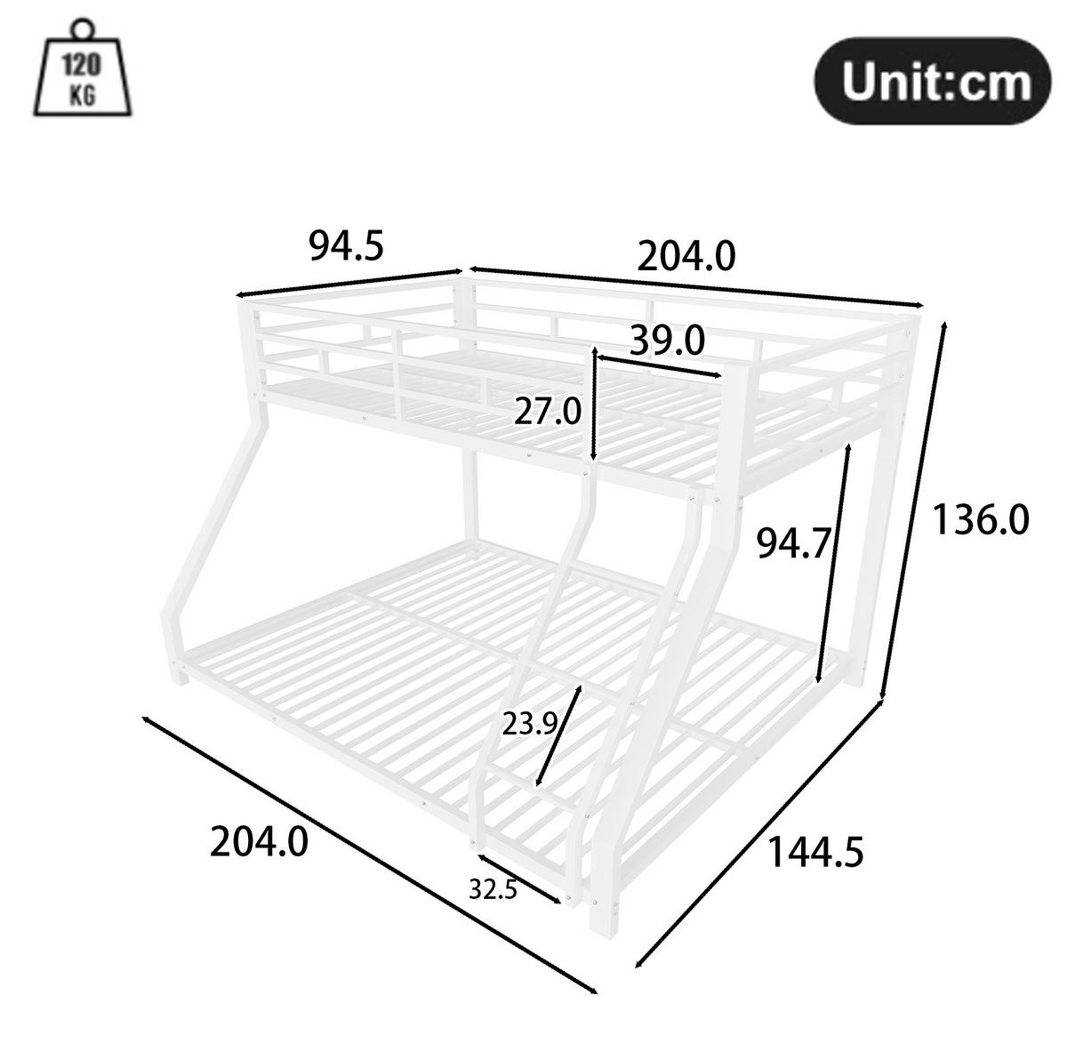 ETAGENBETT aus Metall 90x200/140x200 cm Weiß mit Treppe, Geländer und EN747-Zertifizierung - Weiß, Metall (90/200cm) - Modfu