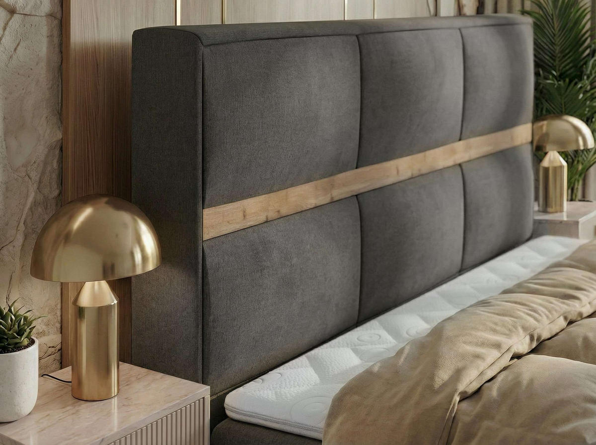 POSTEL BOXSPRING ORVO 160/200 - Tmavě šedá Samet - Topper Visco - H4 - černá/tmavě šedá, textil/plast (160/200cm) - MKS