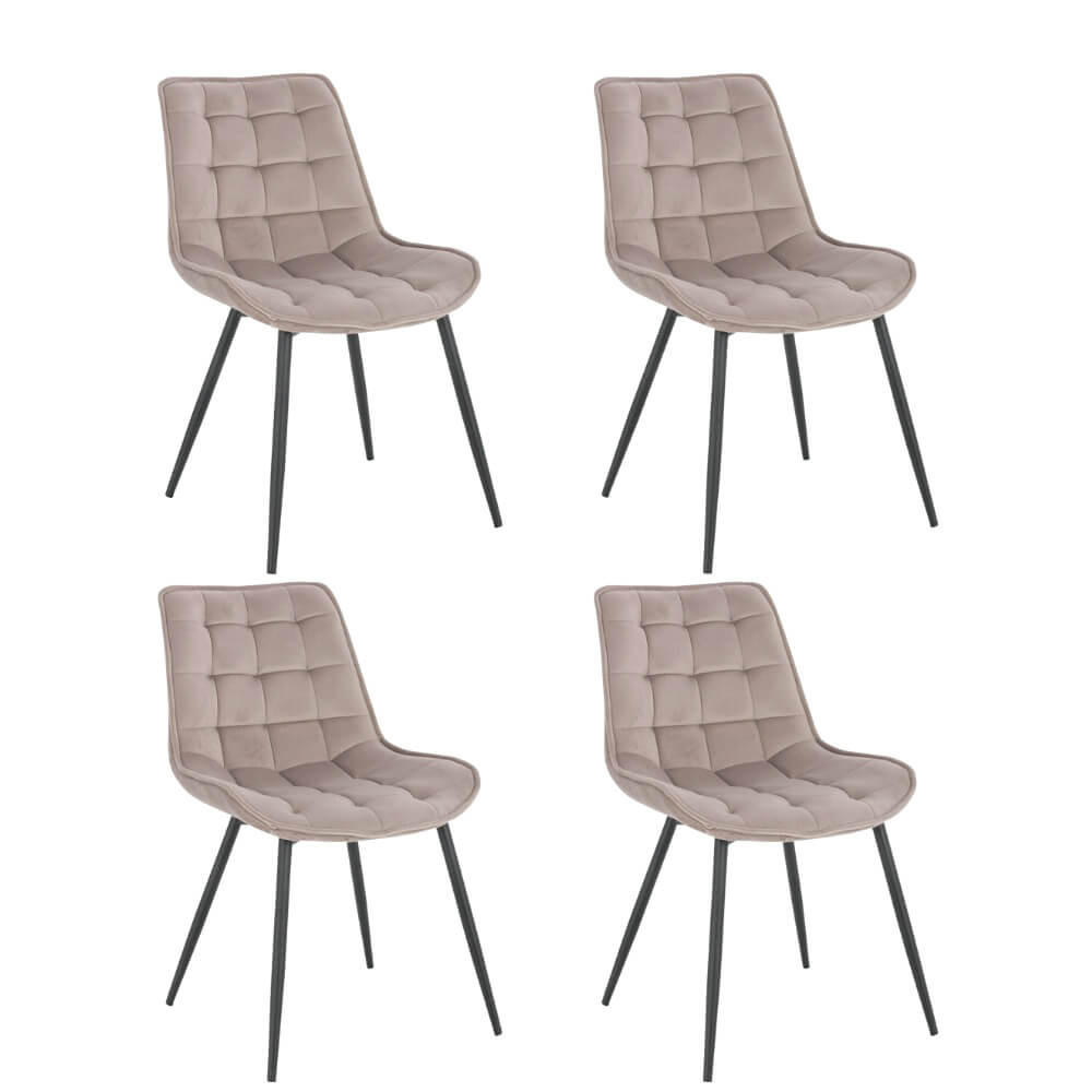 POLSTERSTUHL Esszimmer Samt IKALO – 4er Set Hellbraun - Hellbraun, Textil/Metall (61.5/79.8/50.5cm) - Home Deluxe