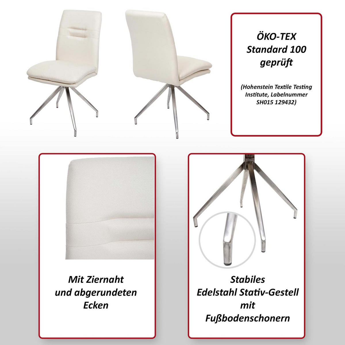 ESSZIMMERSTUHL Cremeweiß 6er-Set - Weiß, Textil (47/90/60cm) - MCW