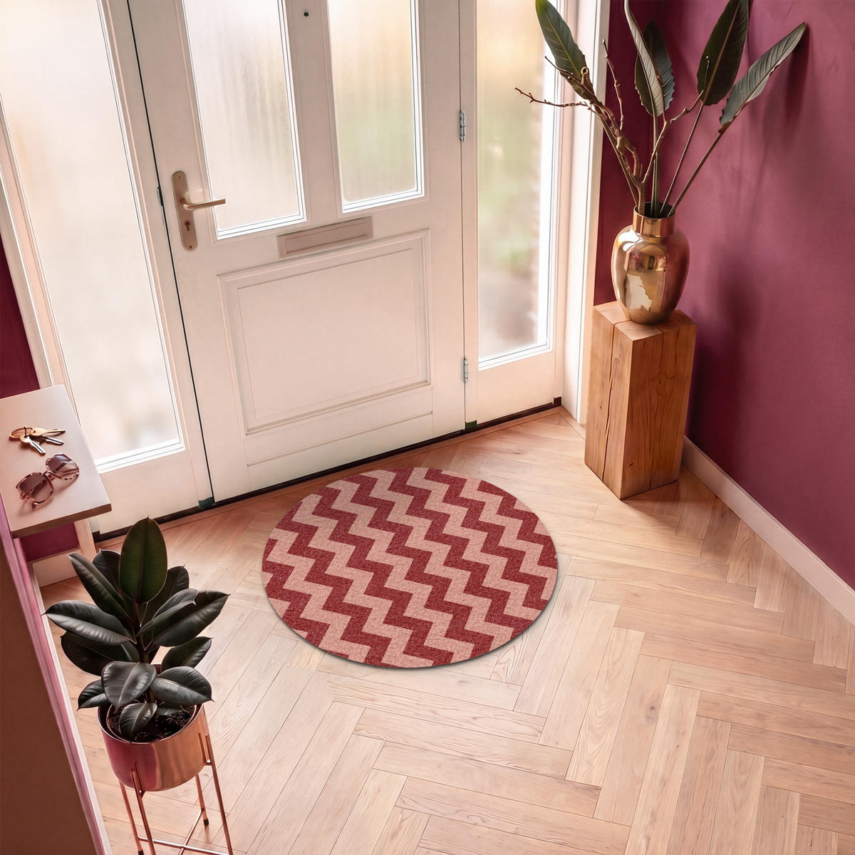 ROHOŽKA Klikatá - Pruhy - Vzor - Červená 90x90 cm - bordeaux, textil/umělá hmota (90/0.4cm) - MuchoWow