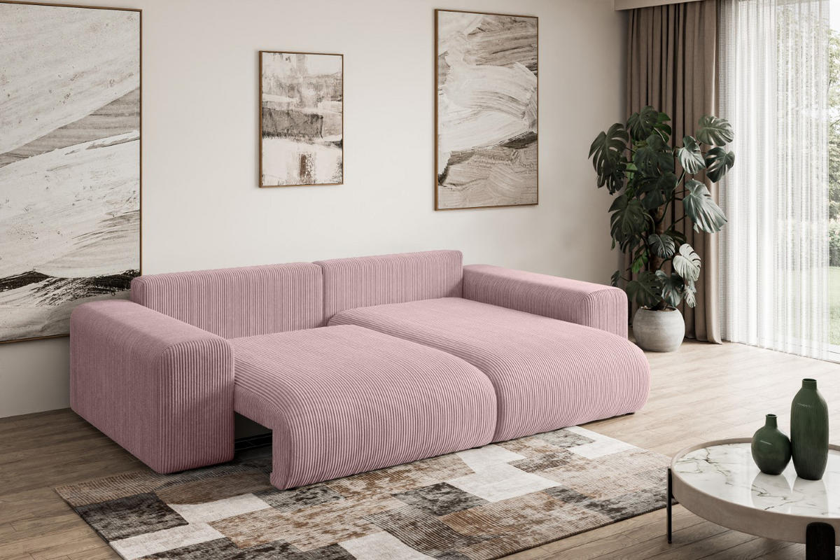 ECKSOFA Ottomane rechts ESKAR-L 266x176x84 Rosa Cord - Schwarz/Rosa, Holzwerkstoff/Kunststoff (176/266cm) - ALTDECOR