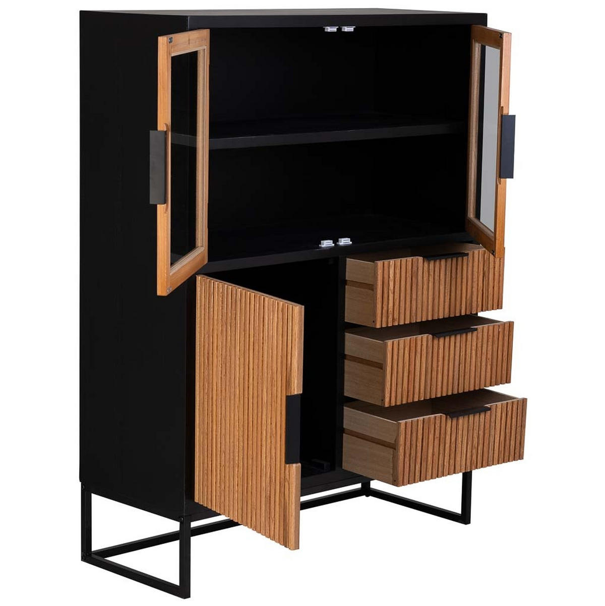 VITRINE mit 3 türen und 3 schubladen, holz, 100x40x135 cm - Braun, Holz (100/136/40cm) - Wanderlust