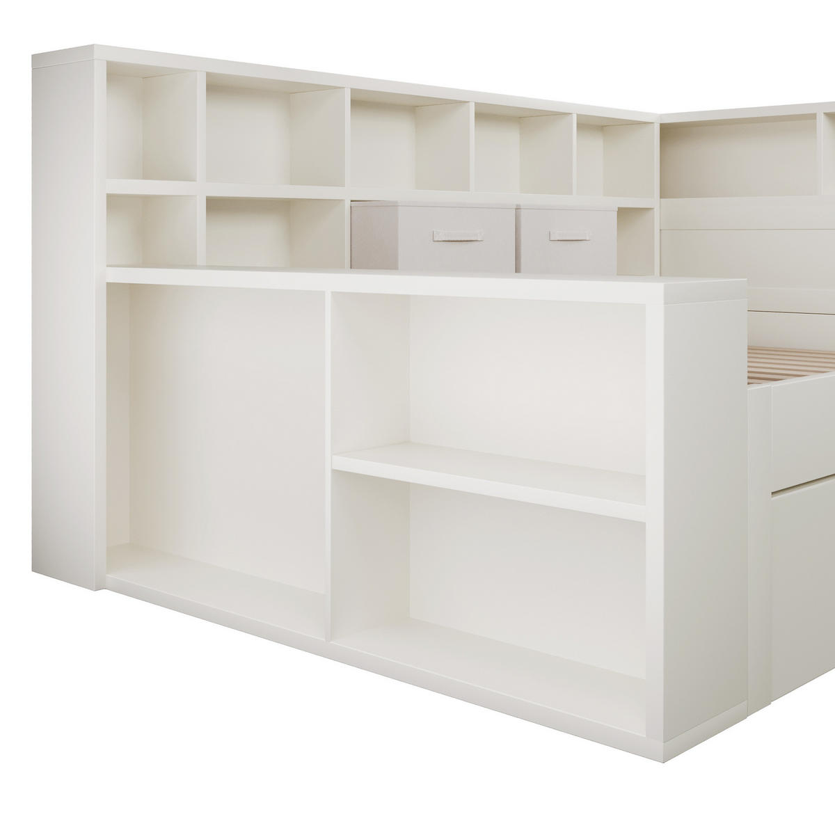 BETT 140/200 cm in Weiß mit Stauraum und USB- und Type-C-Anschlüssen - Weiß, Holz (140/200cm) - Flora Grace