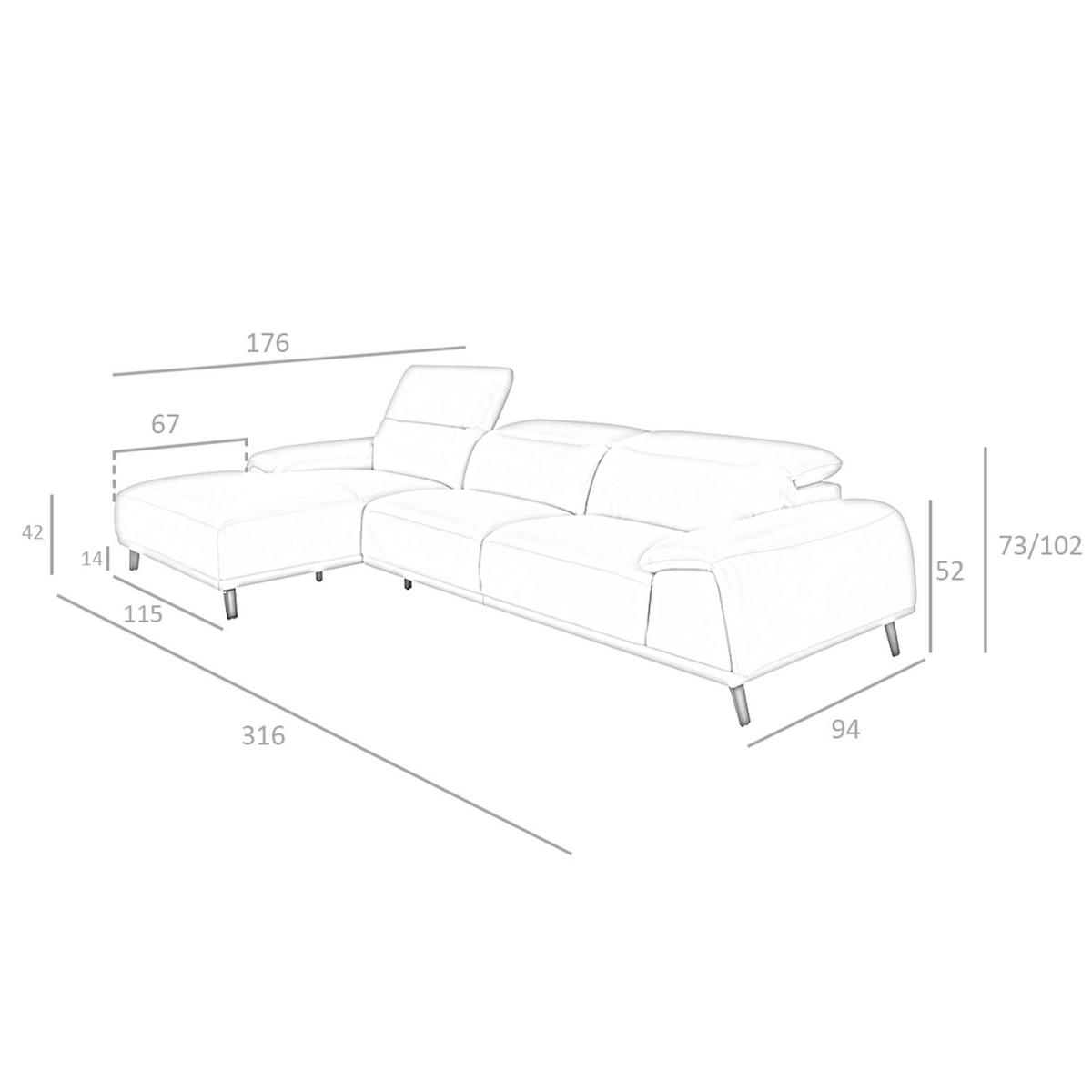 ECKSOFA Linkes Chaiselongue-Sofa in Leder taupe 316/176/102 cm - Dunkelgrau, Leder (316/176cm) - ANGEL CERDA