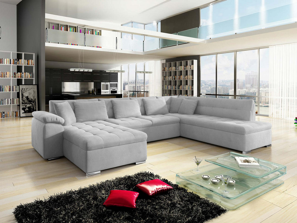 WOHNLANDSCHAFT Niko Bis, Seite: Links - Silberfarben, Holz/Textil (348/76/205cm) - MIRJAN24