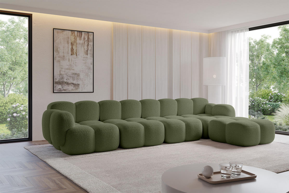 ECKSOFA modulares Sofa Rechts Miko-L3 390x205x75 Grün Bouclé - Smaragdgrün/Schwarz, Holzwerkstoff/Kunststoff (390/205cm) - ALTDECOR