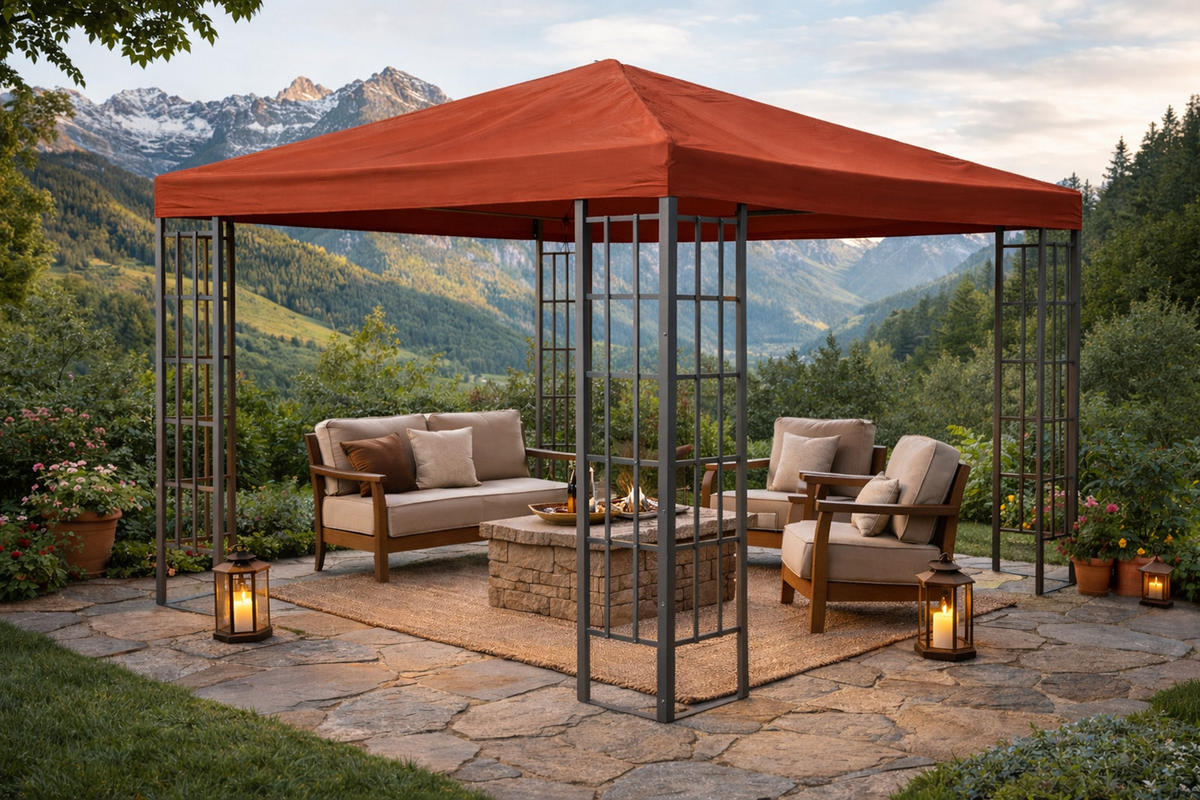 RANKPAVILLON 3x3m Terra / Rotorange RAL 2001 - Terracotta, Metall (300/256/300cm) - QUICK STAR