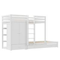 ETAGENBETT 90/200 cm aus Holz mit Ausziehbett und Kleiderschrank - Weiß, Holz (90/200cm) - BEAOK