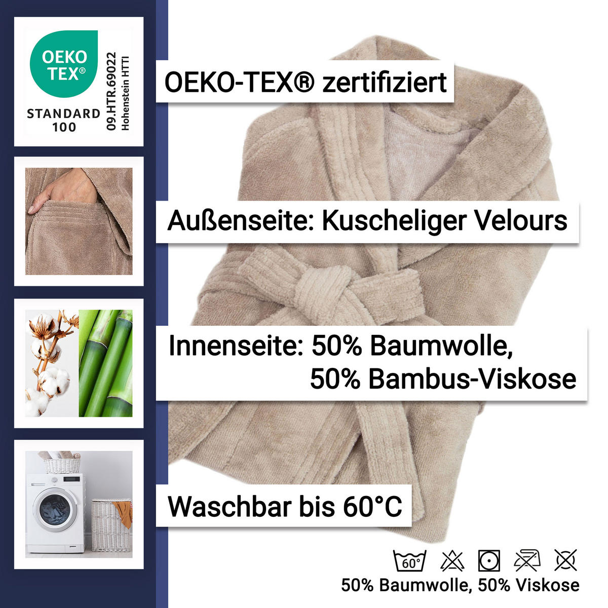 BADEMANTEL, XXL, 50% Polyester, 50% Baumwolle, Braun - Fango, Textil (XXLcm) - Zollner