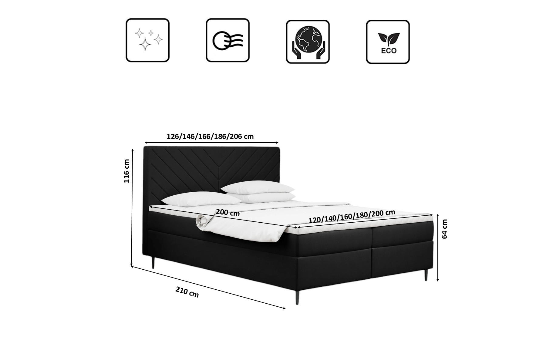 Thumbnail - Kaiser Möbel Boxbett, Schwarz, Textil, H2, Höhe ca. 20 cm, einzeln stellbar,Rechteckig, eckig, 120x200 cm, Schlafzimmer,...