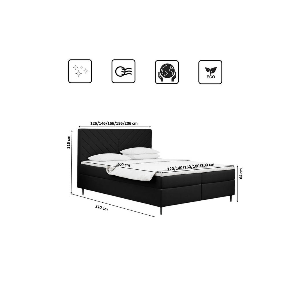 Thumbnail - Kaiser Möbel Boxbett, Schwarz, Textil, 2 Schubladen, H3, Höhe ca. 20 cm, einzeln stellbar, 160x200 cm, Reach, Schlafzimm...