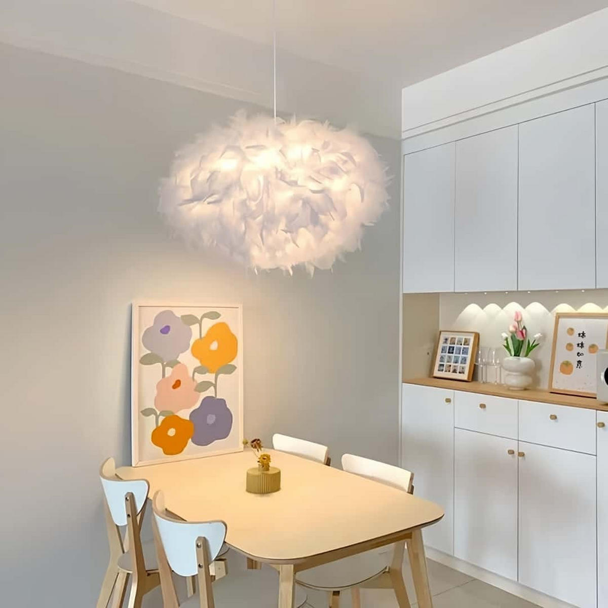 PENDELLEUCHTE Feder Weiß Romantisch 35cm, dreifarbig Wohnzimmer - Weiß, Naturmaterialien (30/35/35cm) - Weltevree