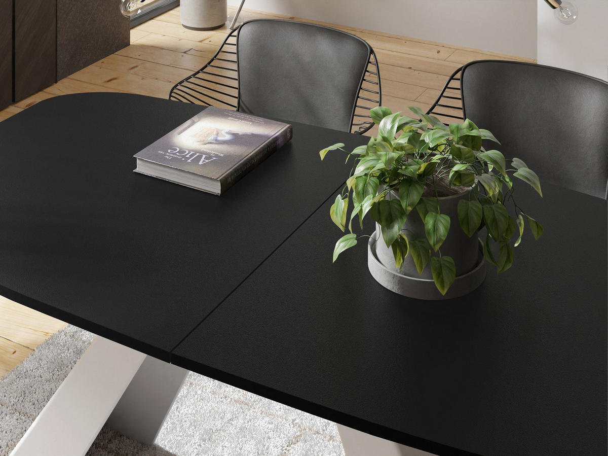 ESSTISCH Monte Weiß rechteckig ausziehbar, Schwarz 180-220/90/76 cm - Schwarz/Weiß, Holzwerkstoff/Metall (90/218/76cm) - WFL GROUP
