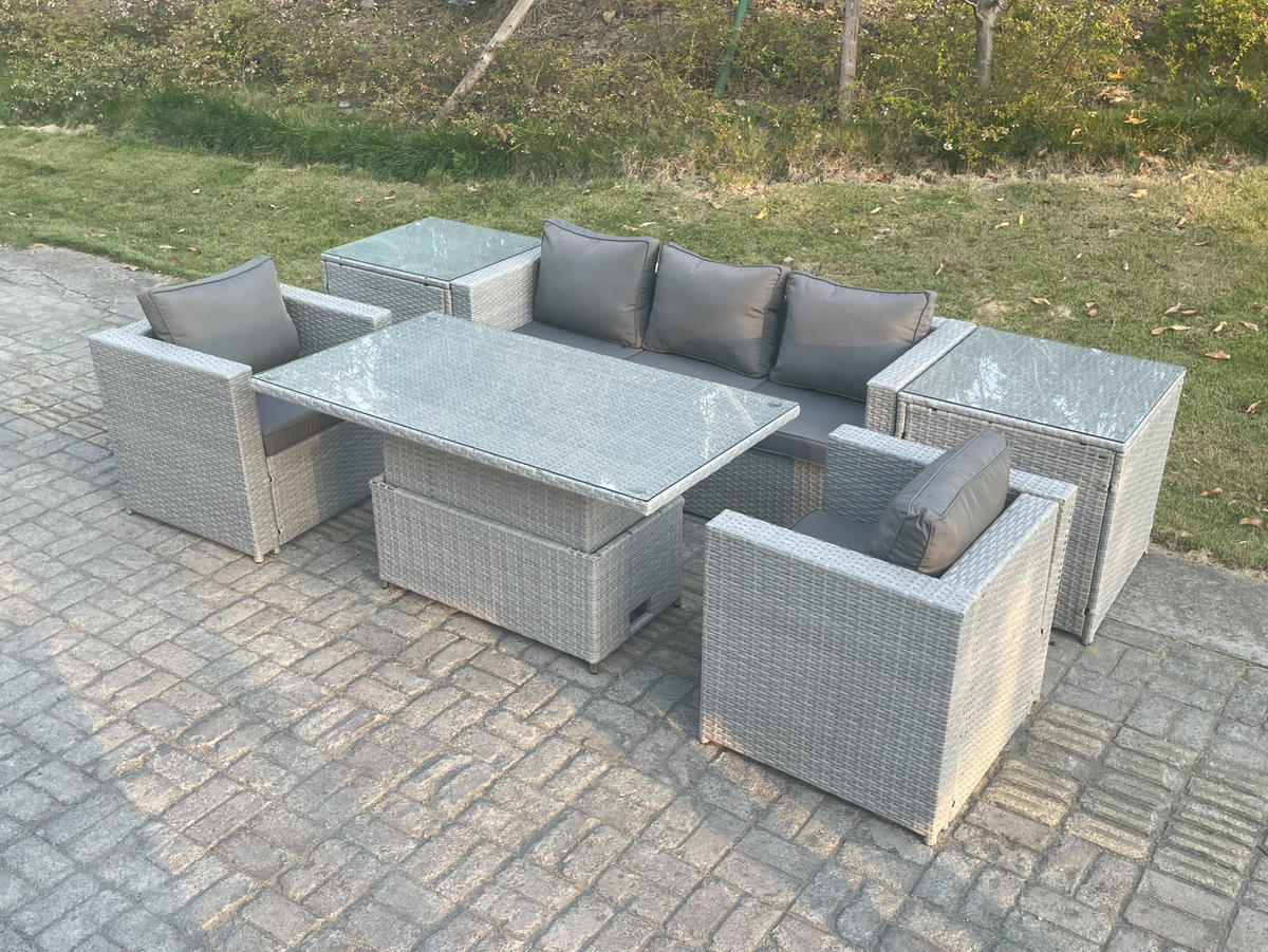GARTENMÖBEL SET Polyrattan Helles Grau 6-teilige - Hellgrau, Metall - Fimous