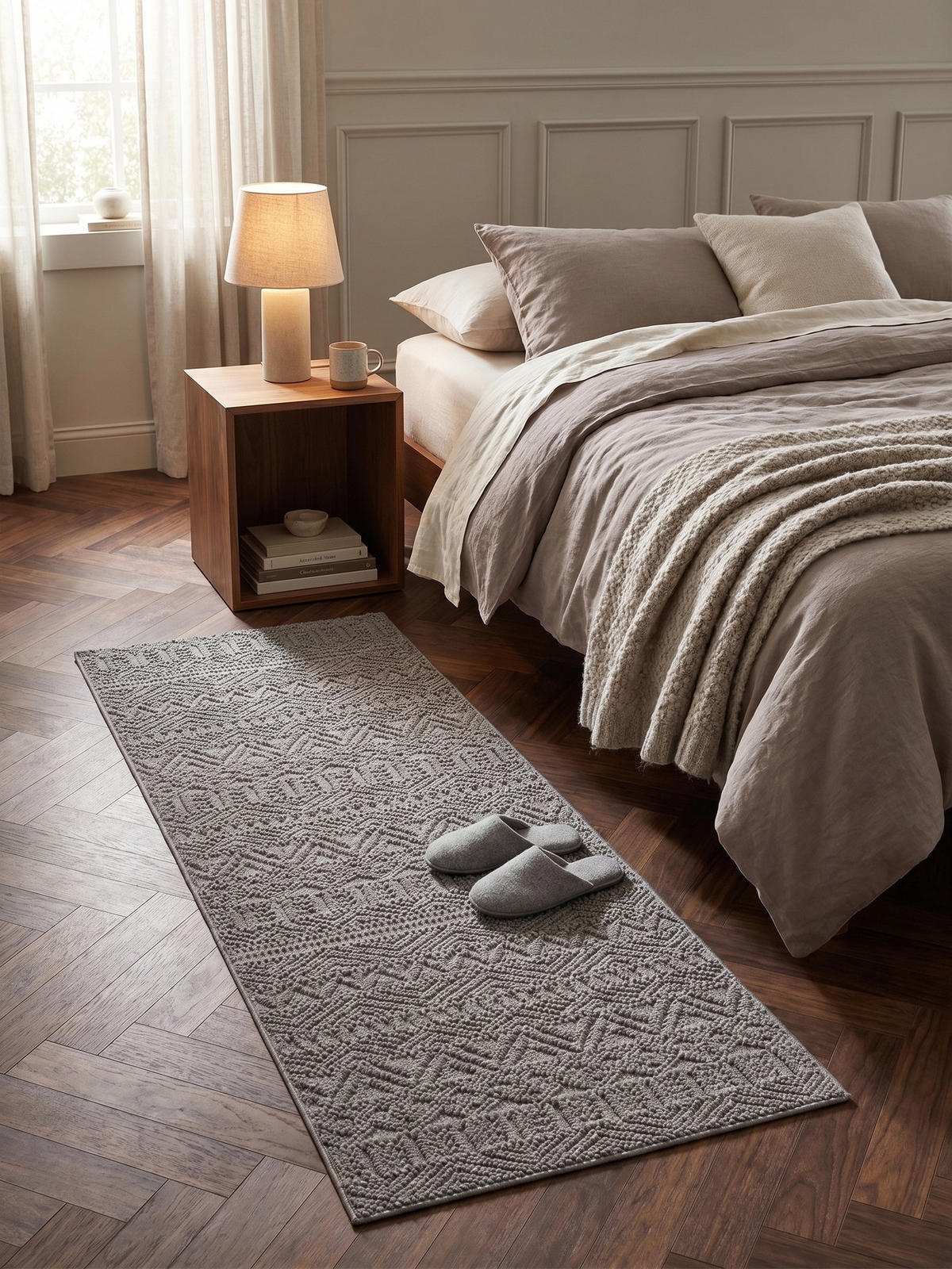 TEPPICH Flachgewebe LANGAU in Silber, mit Ethno-Streifen, 80 x 250 cm - Silberfarben, Textil (80/250cm) - KADIMA DESIGN