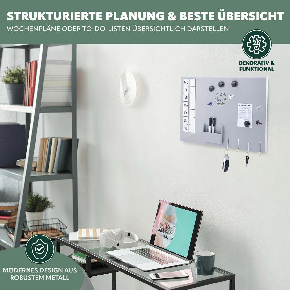 MAGNETTAFEL inkl. Zubehör, Metall grau - Grau, Metall (50/35/1.5cm) - bremermann