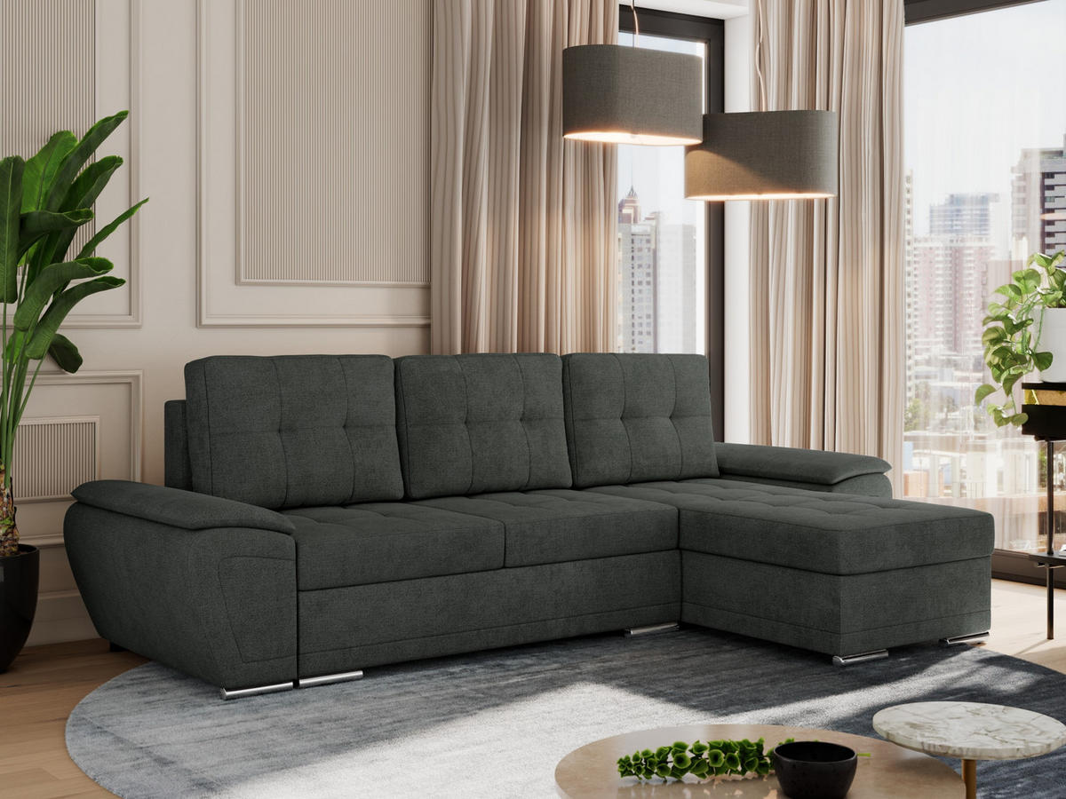 ECKSOFA UMBRIA L Dunkelgrau Stukture - Dunkelgrau/Grau, Textil (271/157cm) - MKS