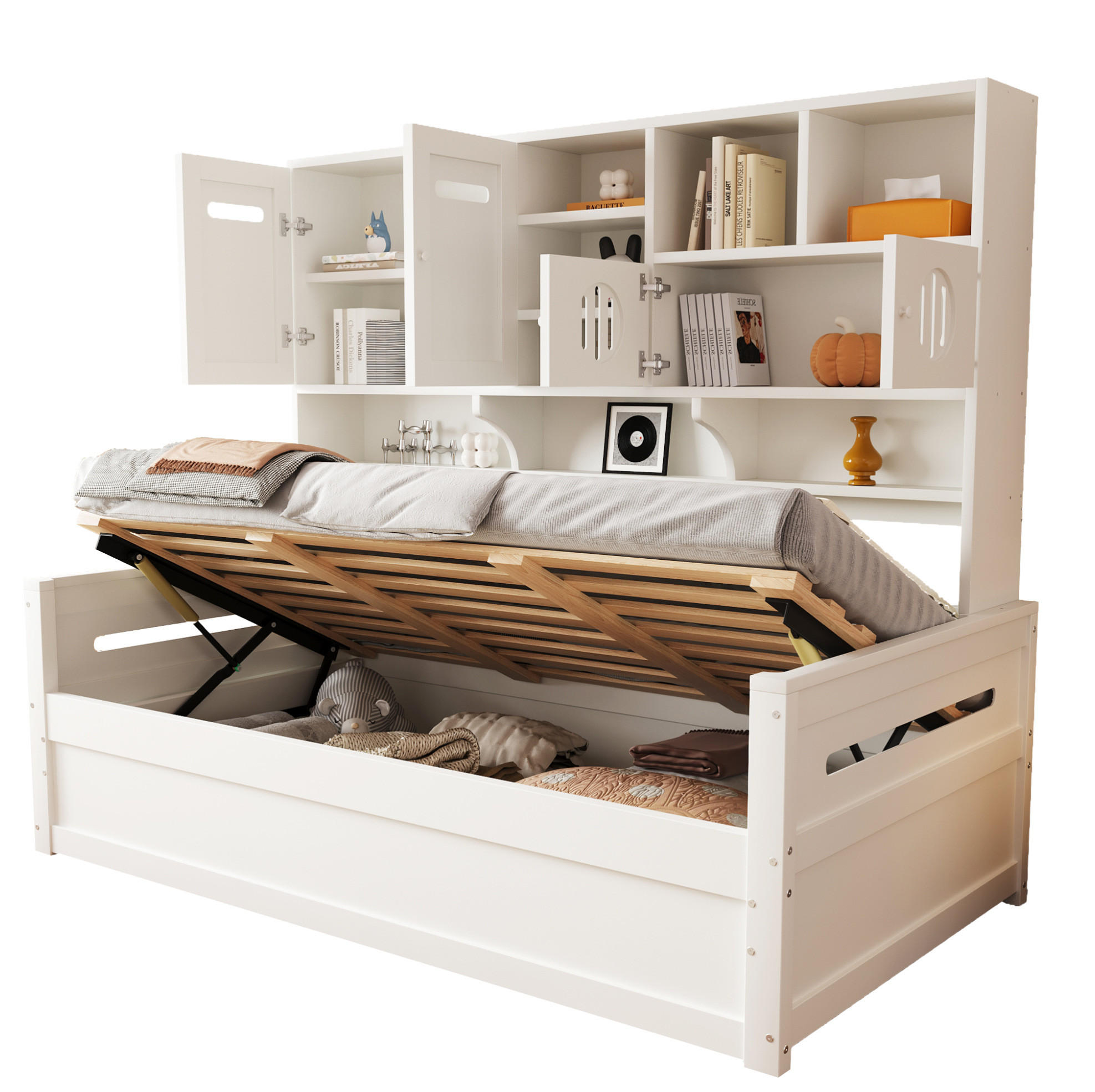 JUGENDBETT Schlafsofa 90/200 cm aus Kiefernholz mit hydraulischem Stauraum Weiß - Weiß, Holz (90/200cm) - Modenvie