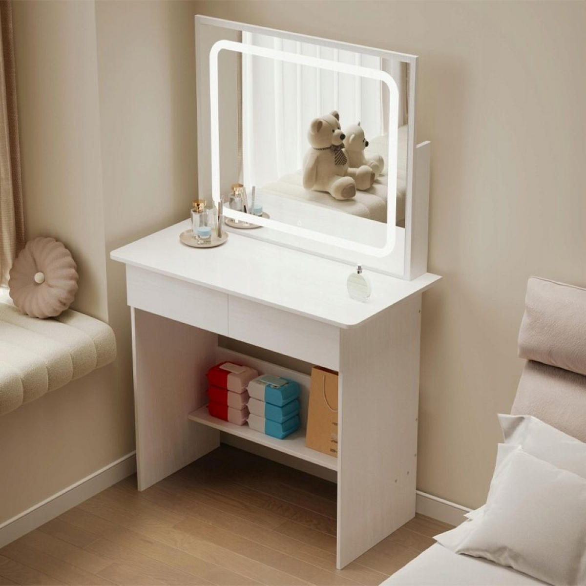 SCHMINKTISCH, weiß 45/90/146 cm - Weiß, Holzwerkstoff (102/11/74cm)