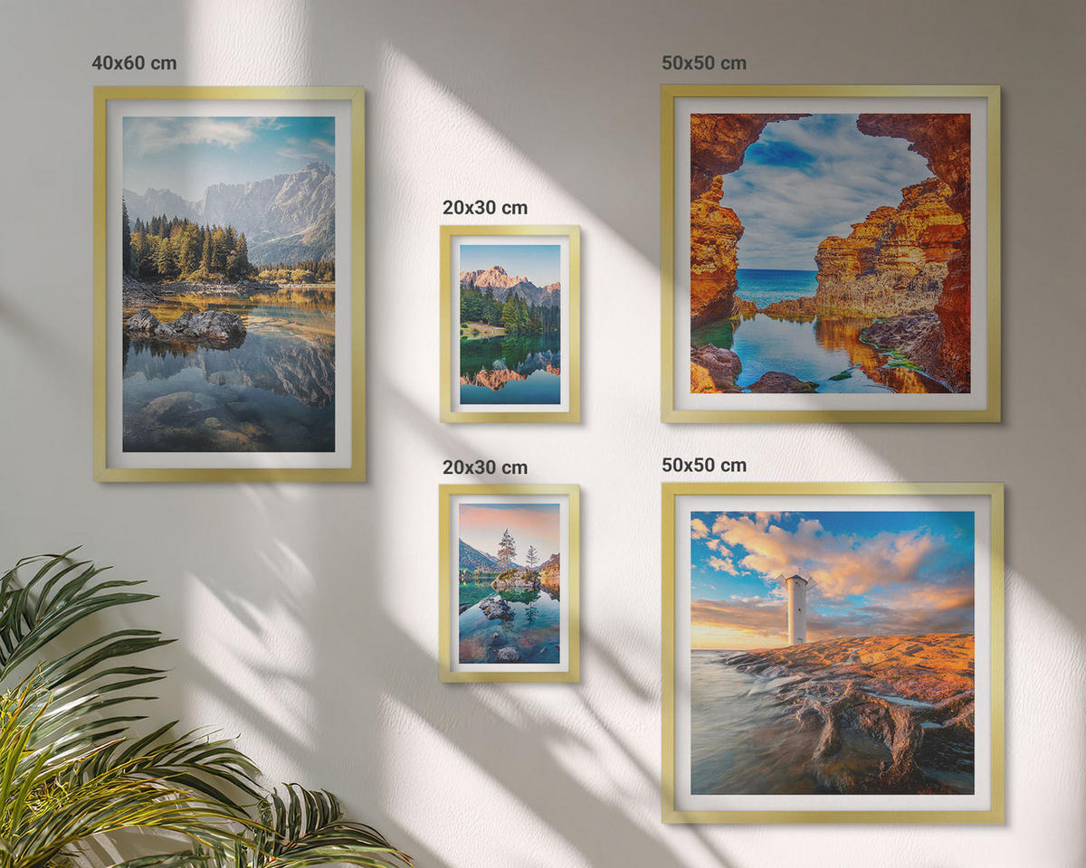 WANDBILDER 5er Set - 50x50 cm & 20x30 cm & 40x60 cm Goldrahmen - Aussicht Paris New York Treppen - Goldfarben, Kunststoff (40/60cm) - ArtPrintCave
