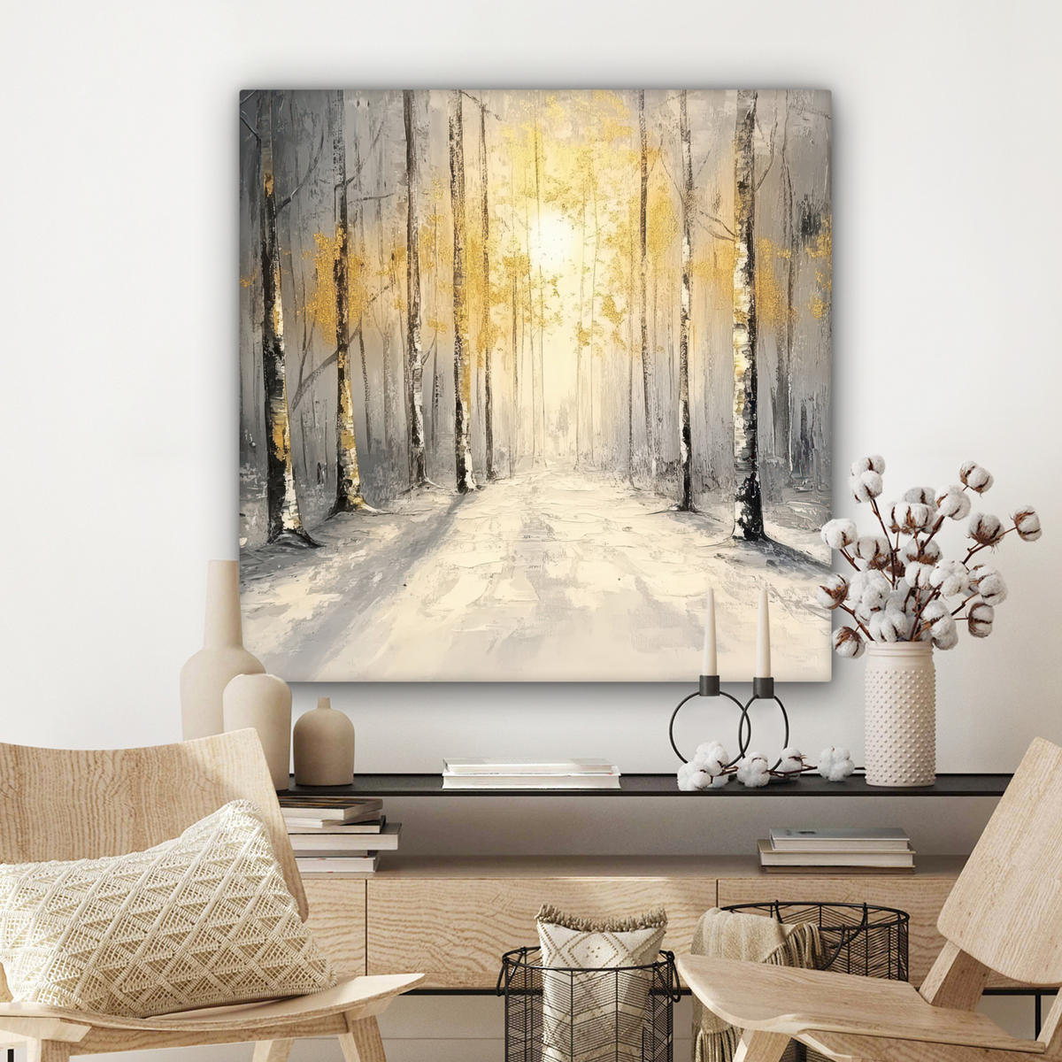 LEINWANDBILD Winter - Abstrakt - Schnee - Natur - Sonne Deko Groß 90x90 cm - Grau, Textil (90/90cm) - MuchoWow