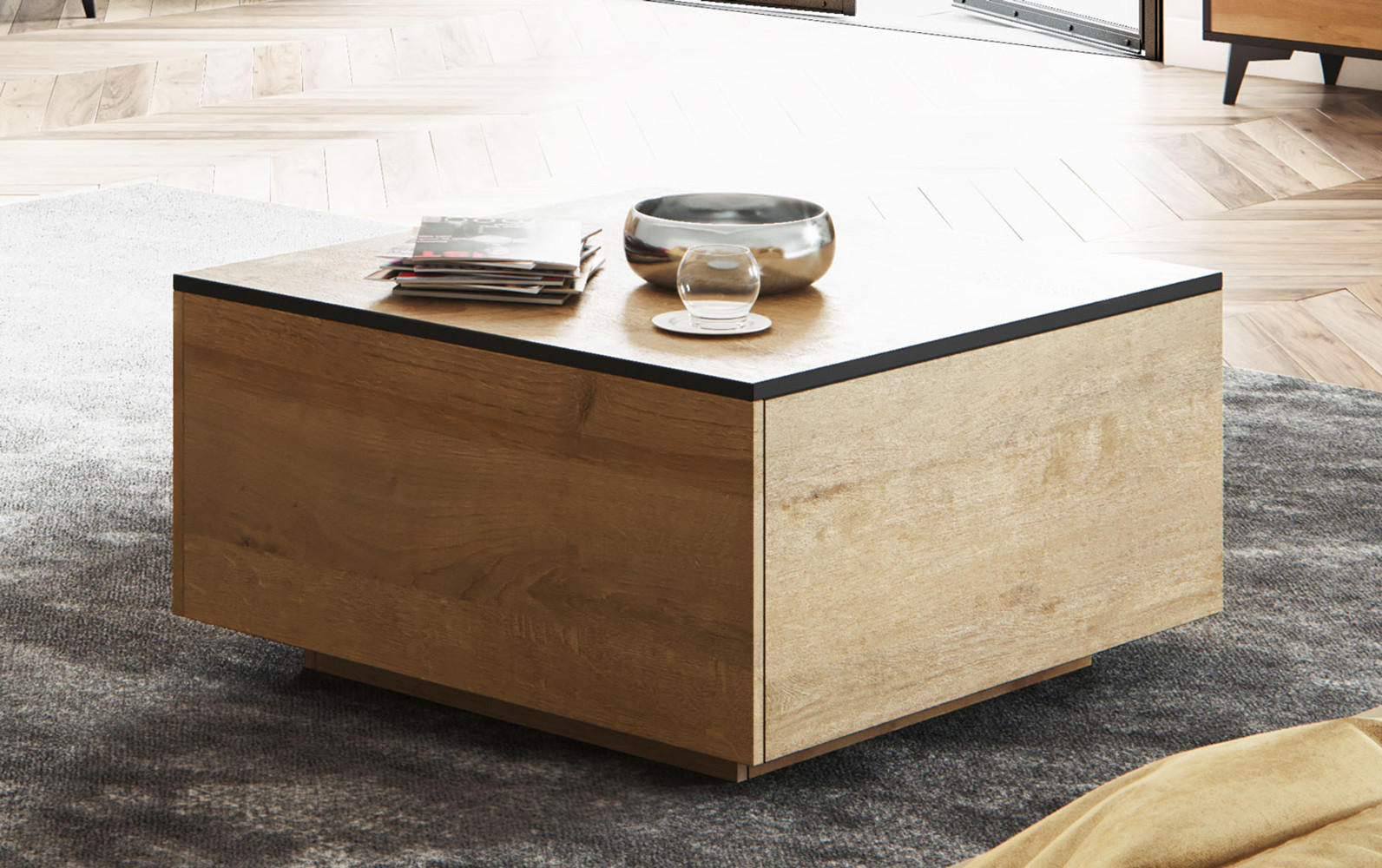 COUCHTISCH Frida 80 / 80 / 42,5cm - Eichefarben/Schwarz, Holz/Holzwerkstoff (80/80/42.5cm) - Feldmann-Wohnen