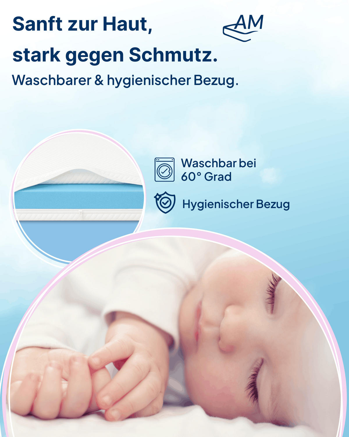 BABYMATRATZE 60/120 cm - 9cm Höhe & Viskose Bezug - Weiß, Textil (60/120cm) - AM Qualitätsmatratzen