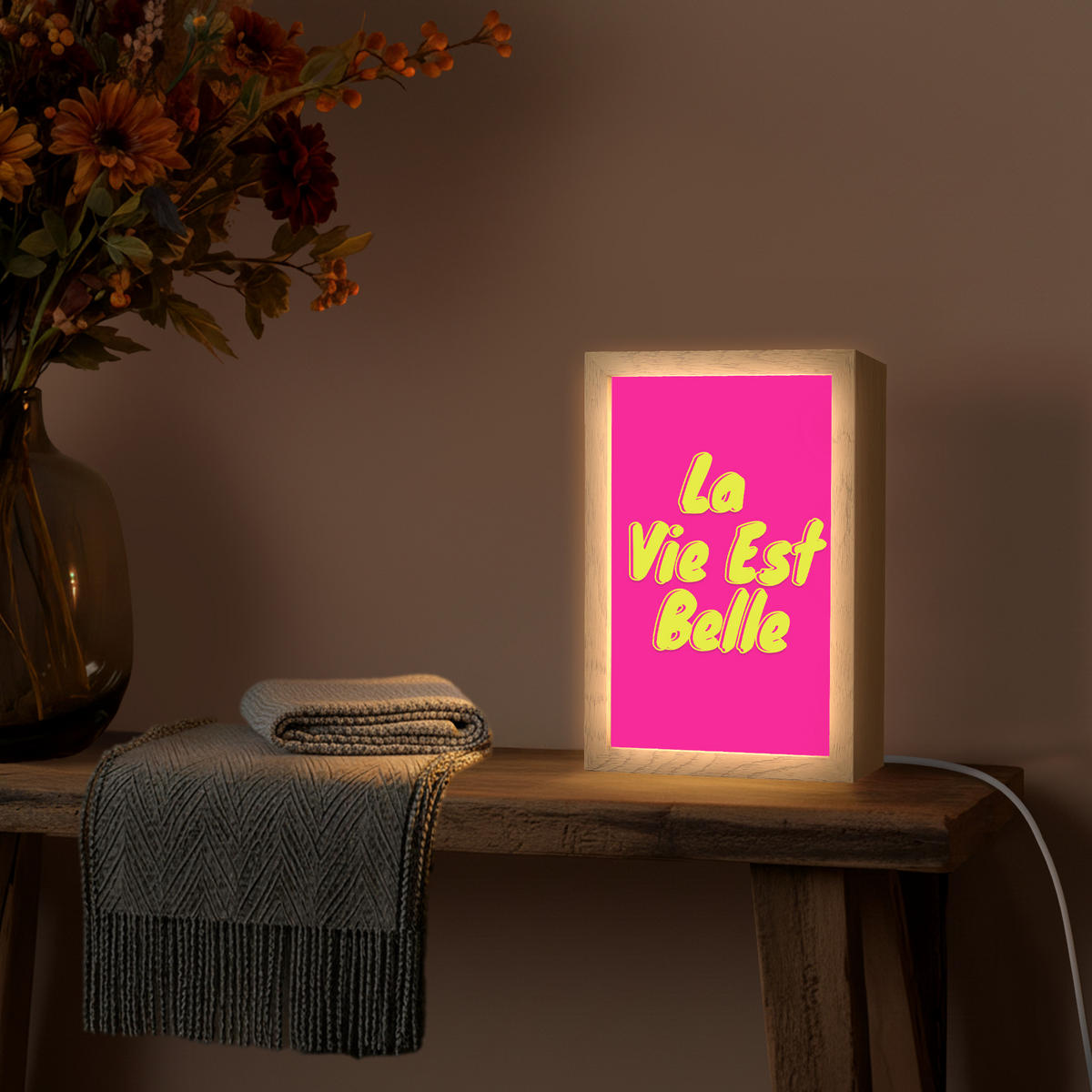 NÁSTĚNNÁ LAMPA Citace - Retro - Pink 20x30 cm - růžová, kompozitní dřevo (20/30/8cm) - OnlyWow