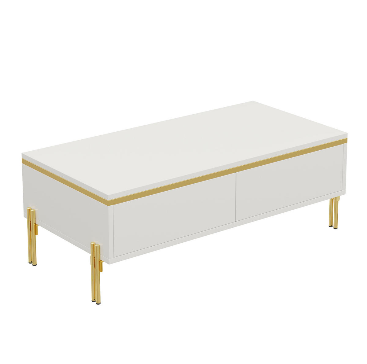 COUCHTISCH 100/50/36 cm mit beidseitigen Schubladen, Hochglanzoberfläche und Metallbeinen, Weiß - Weiß, Holzwerkstoff (100/50/36cm) - Redom