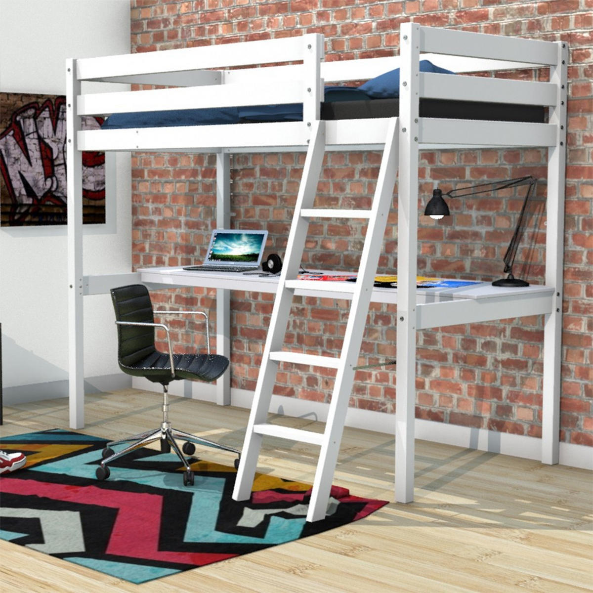 HOCHBETT ASPEN / 90x190 cm mit schreibtisch - Weiß - Weiß, Holz (90/190cm) - Weber Industries