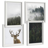BILDER SET 4er Set - 50x50 cm & 40x60 cm Weißer Rahmen - Grüne Wälder, neblige Landschaft - Weiß, Kunststoff (50/50cm) - TULUP