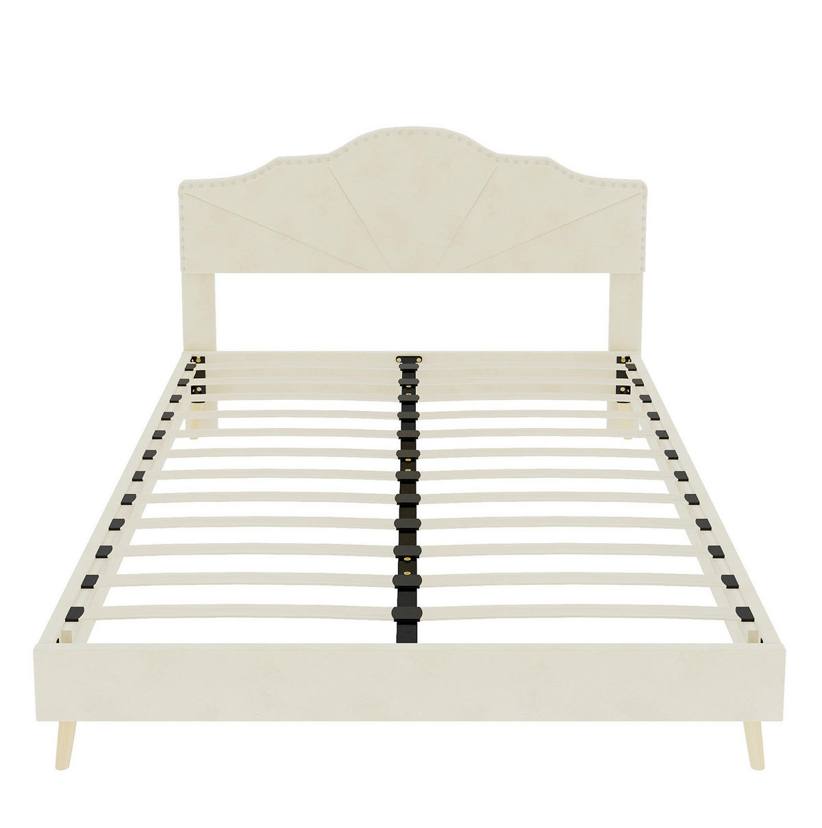 POLSTERBETT 160/200 cm mit Matratze, geometrischem Kopfteil und Lattenrost, Beige - Beige, Textil (160/200cm) - Redom