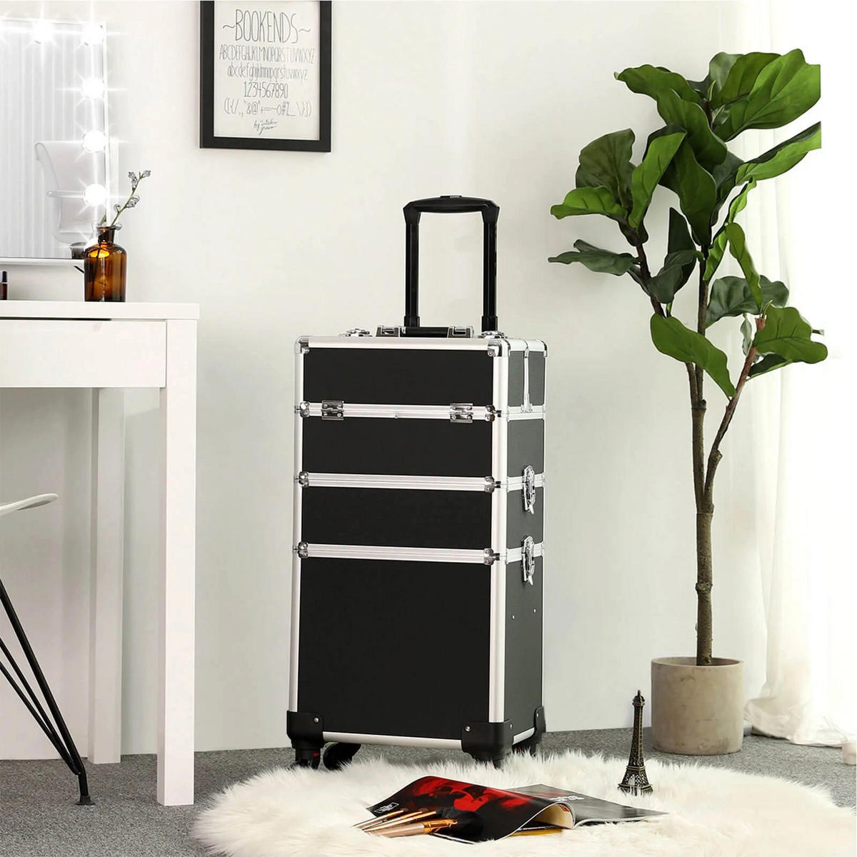 KOSMETIKKOFFER MAKE-UP TROLLEY - Schwarz, Holzwerkstoff (68.5/25/35cm) - Hansiro