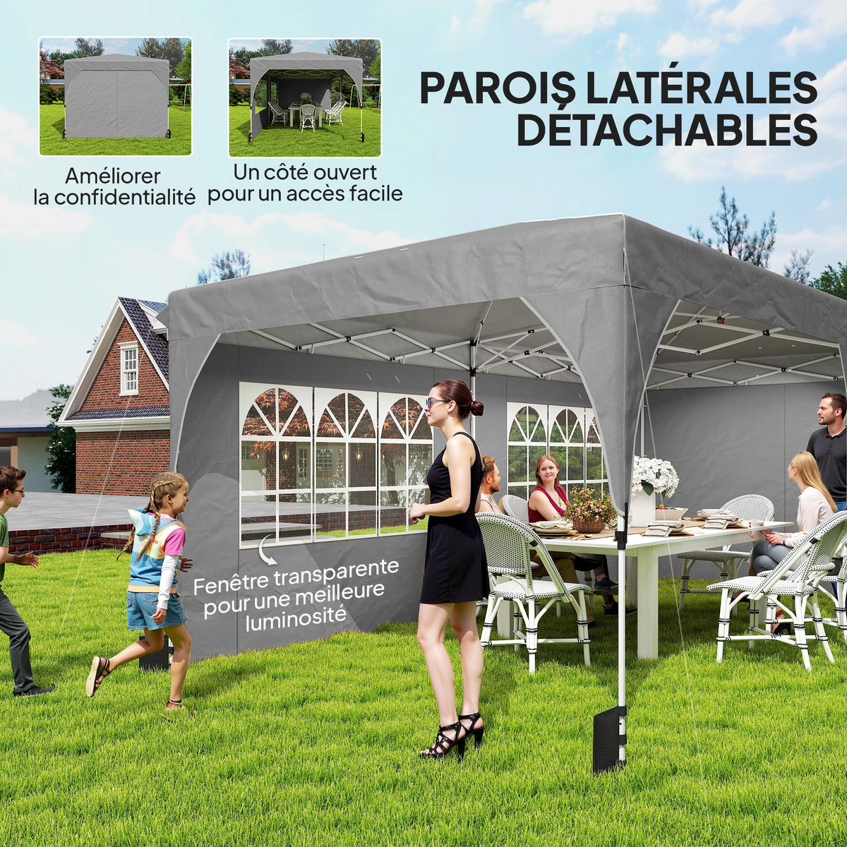 PAVILLON DE-14055 Pop-up 3/6 m, höhenverstellbar, UV50+ Grau - Hellgrau, Textil (300/275/595cm) - ComfortXL