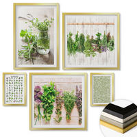WANDBILDER 5er Set - 50x50 cm & 20x30 cm & 40x60 cm Goldrahmen - Getrocknete Kräuter für die Küche - Goldfarben, Kunststoff (40/60cm) - ArtPrintCave