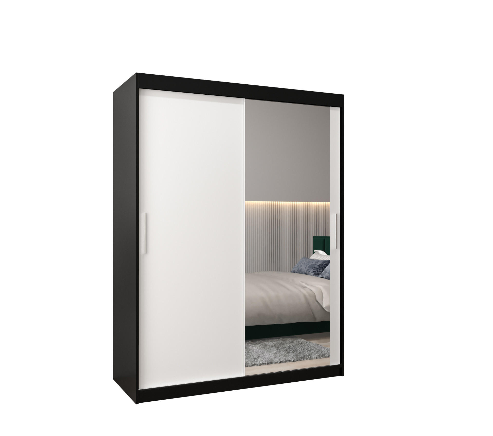 SCHWEBETÜRENSCHRANK 200/150/62 2-türig - Silberfarben/Schwarz, Holz/Kunststoff (150/200/62cm) - Abiks Möbel