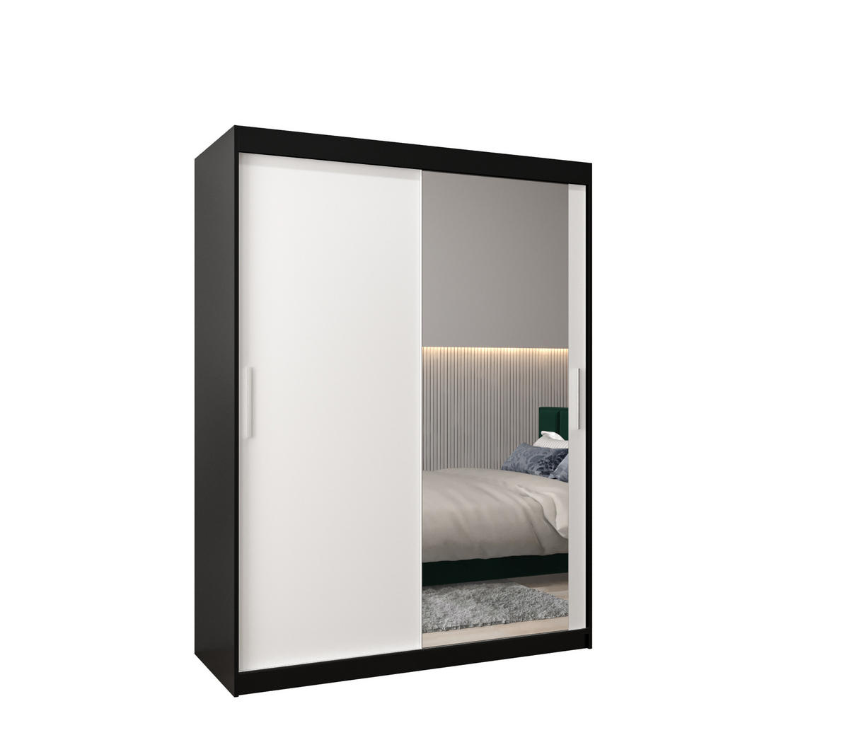 SCHWEBETÜRENSCHRANK 200/150/62 2-türig - Silberfarben/Schwarz, Holz/Kunststoff (150/200/62cm) - Abiks Möbel