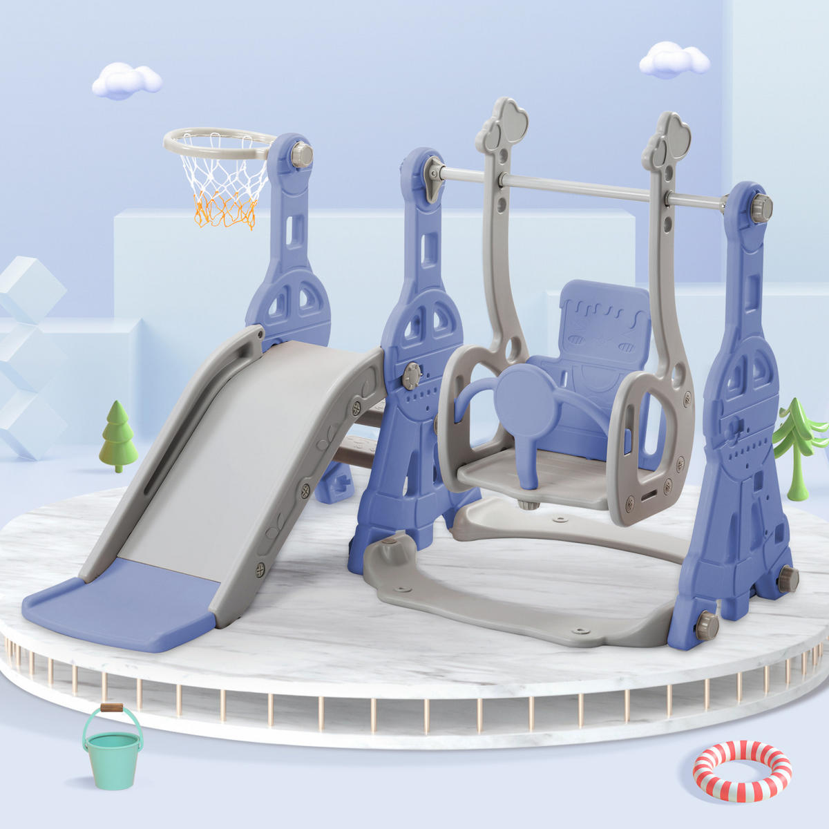 KINDERRUTSCHE 4 in 1, Blau - Blau, Kunststoff (140/118cm)