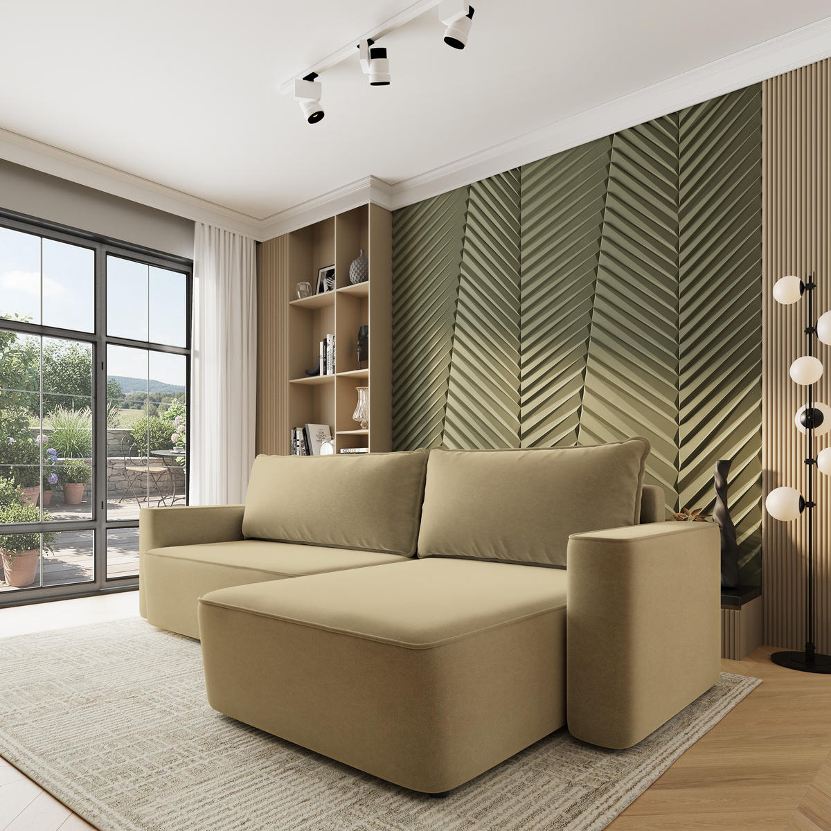 ECKSOFA BELARO CL Senfgelb Samtstoff mit Schlaffunktion - Currygelb, Holzwerkstoff/Textil (280/162cm) - MASSENO