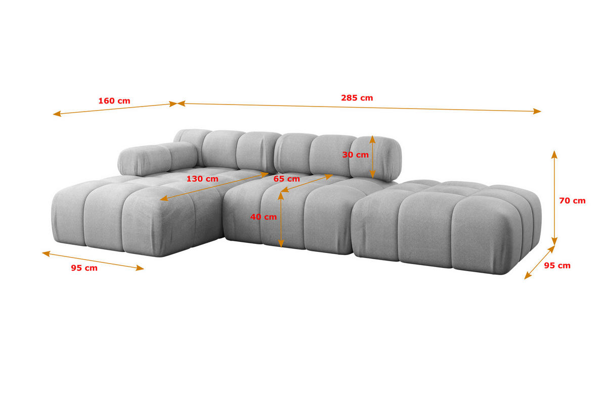 ECKSOFA modulares Sofa Lizur-L1 - 285x160x70 cm Hellgrau Velours - Hellgrau, Holzwerkstoff/Textil (285/160cm) - ALTDECOR