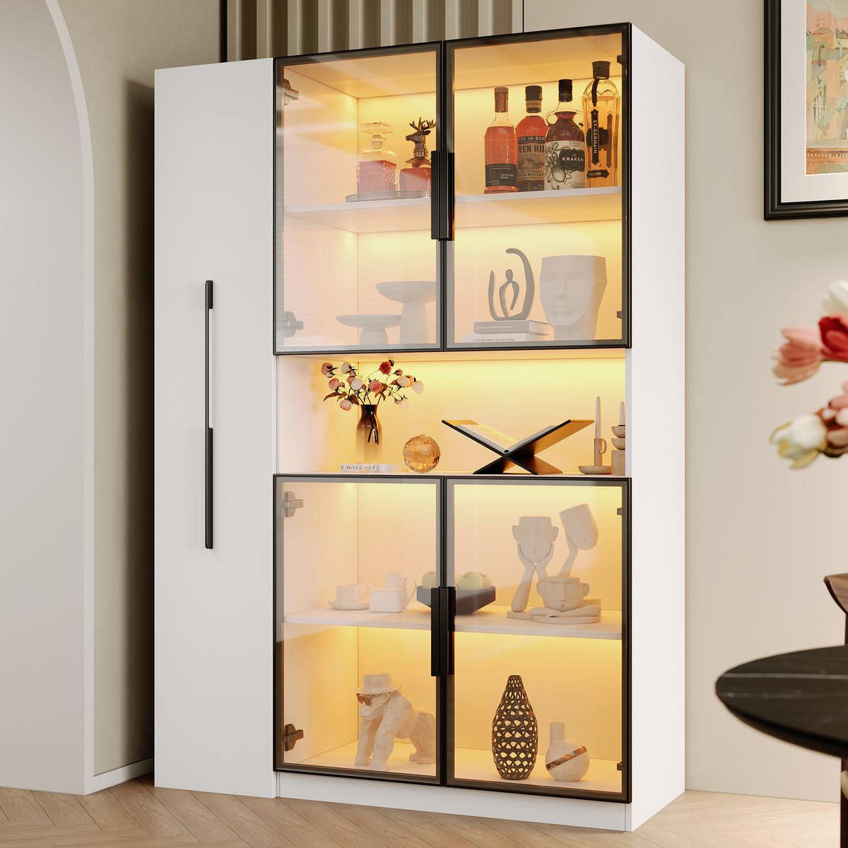 VITRINE LED Ausziehregal Schubladen 160cm Weiß - Weiß, Holzwerkstoff (110/160/35cm) - FLIEKS